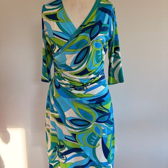 Mare Blu, Size Large, Blue, green, and white printed dress. - Picture 1 of 3
